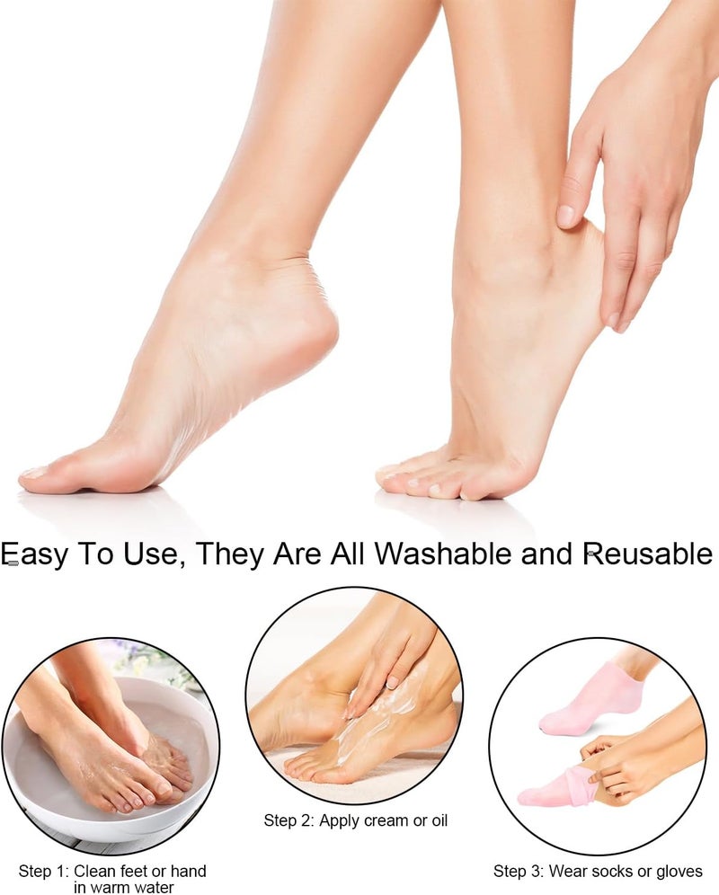 BLATOWN 2 Pairs Silicone Moisturizing Glove Socks Set, Anti Slip Soft Spa Gel Socks Softening Feet Dry Cracked Skin, Women Spa Pedicure Socks for Foot Hand Softening, Foot Care After Pedicure (White) - Image 5